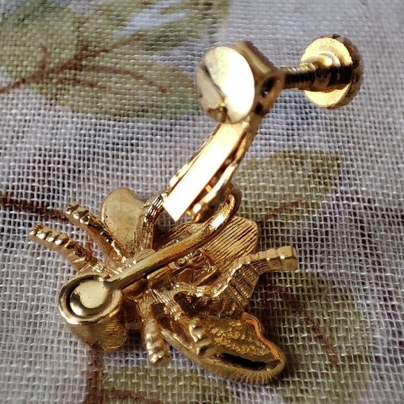 Bee Clear Rhinestone Earrings Comfort Screwbacks Clips Vintage Signed PAT D - Picture 12 of 15